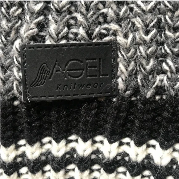 AGGÉL Long Knit Black & White Open Cardigan with Hood Size M EUC - Picture 2 of 16